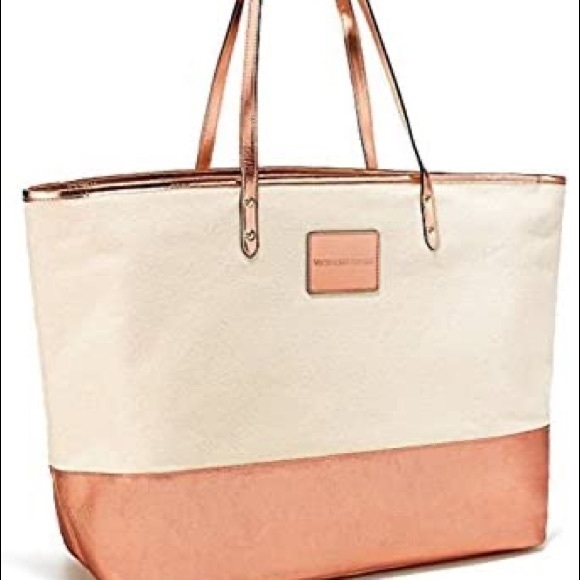NWT Victoria Secret Rose gold and Cream Tote bag - Picture 1 of 6